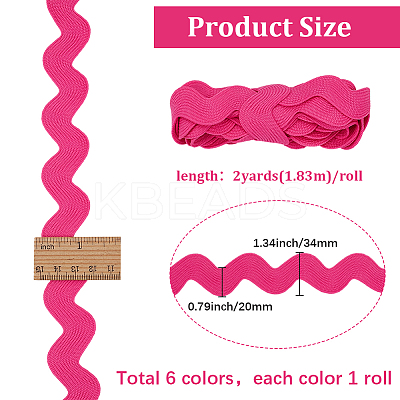 12 Yards 6 Colors Polyester Wavy Fringe Trim Ribbon OCOR-GF0005-57-1