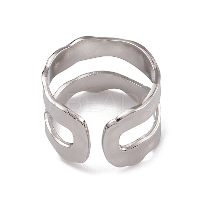Non-Tarnish 304 Stainless Steel Twist Wave Open Cuff Rings for Women RJEW-G285-18P-1