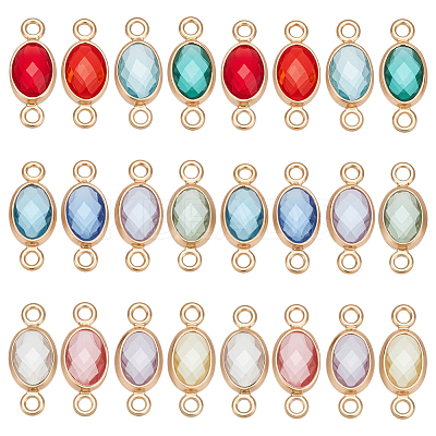 24Pcs 12 Colors Brass Pave Faceted Glass Connector Charms KK-UN0005-53-1