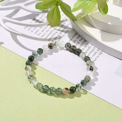 Natural Lodolite Quartz/Garden Quartz Round Beaded Stretch Bracelet BJEW-JB08919-01-1