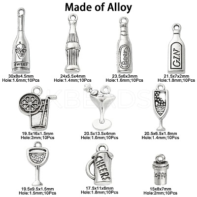 100Pcs 10 Styles Alloy Pendants TIBEP-CJ0002-43-1