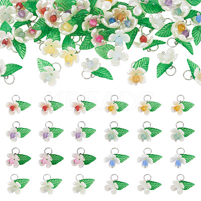 40Pcs 8 Styles Natural Mixed Gemstone Flower Charms PALLOY-TA00291-1