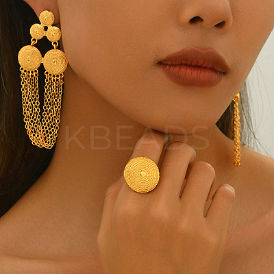 Vintage Alloy Round Tassel Earrings & Ring Sets for Women's Party Wedding KC7338-1