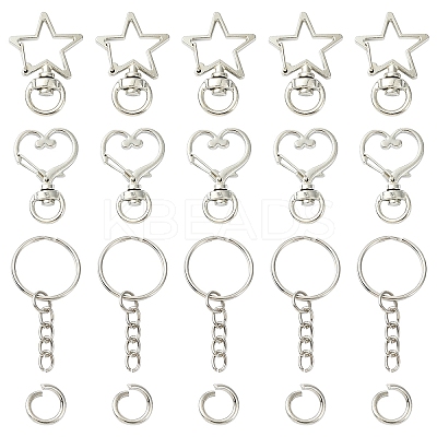 10Set 2 Styles Star Alloy Swivel Clasps with 10Pcs Iron Split Key Rings PURS-YW0001-01B-1
