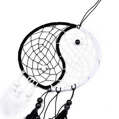 Yin Yang Woven Net/Web with Feather Pendant Decoration LS-HJEW-I012-01-1
