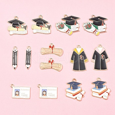 14Pcs 7 Styles Graduation Season Alloy Enamel Pendants ENAM-FS0001-80-1