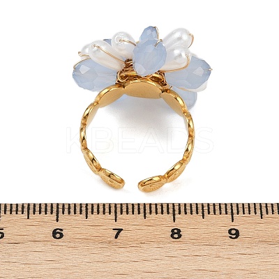 304 Stainless Steel Cuff Rings with Acrylic Pearl RJEW-V010-01G-1