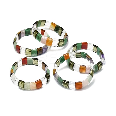 Natural Mixed Gemstone Rectangle Beaded Stretch Bracelet for Women BJEW-E379-01K-1