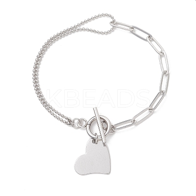 Heart 304 Stainless Steel Charm Bracelets BJEW-JB13110-1