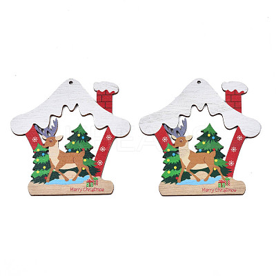 Christmas Theme Single-Sided Printed Wood Big Pendants WOOD-N005-65-1