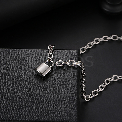 Lock 304 Stainless Steel Pendant Cable Pendant Necklaces FS-WGE7469-02-1