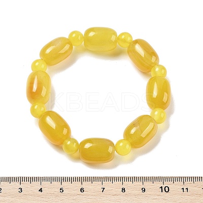 Natural Yellow Agate Bead Stretch Bracelets G-P570-01K-1