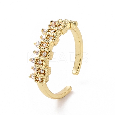 Clear Cubic Zirconia Rectangle Open Cuff Ring RJEW-G283-09G-1