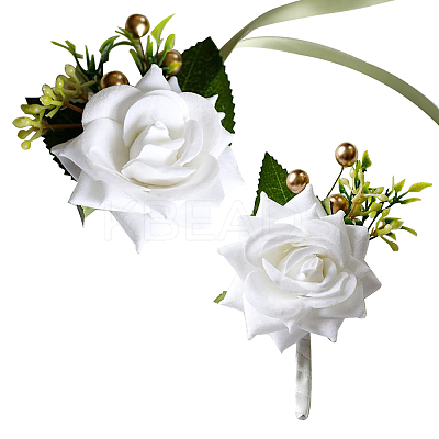 2Pcs 2 Style Cloth Flower Boutonniere Brooch AJEW-CP0001-58A-1