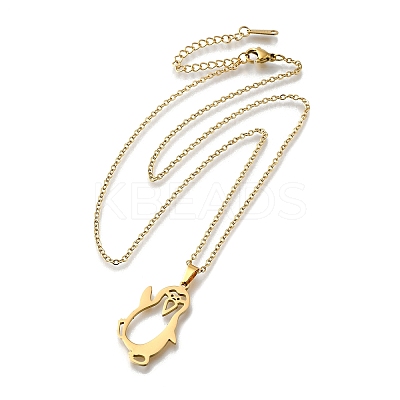304 Stainless Steel Laser Cut Penguin Pendant Necklaces for Women Men NJEW-Q032-01D-G-1