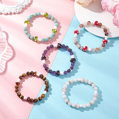 Natural Gemstone & Lampwork Beads Stretch Bracelets for Women BJEW-JB13317-1