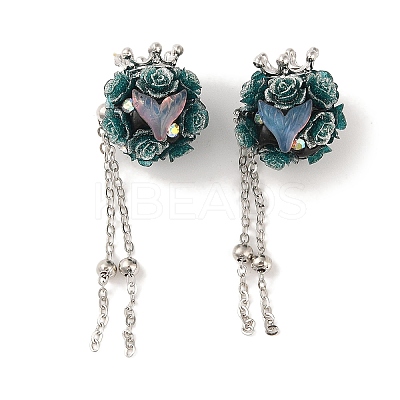 Handmade Flower Polymer Clay Rhinestone Tassel Dangle Beads CLAY-H003-02M-1