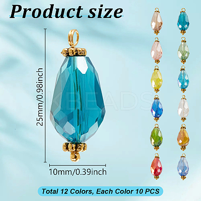 120Pcs 12 Colors Glass Pendants PALLOY-GA00009-1