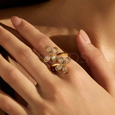 Brass with Cubic Zirconia Cuff Open Rings for Women FS-WG973E1-07-1