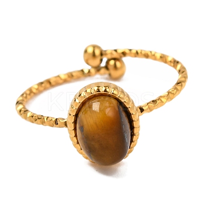 Oval Natural Tiger Eye Finger Rings RJEW-Q822-38G-03-1