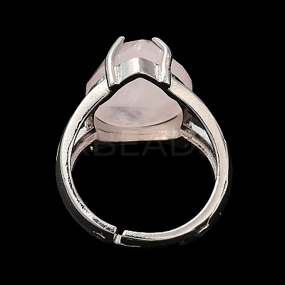 Natural Rose Quartz Teardrop Adjustable Rings RJEW-K241-03P-14-1