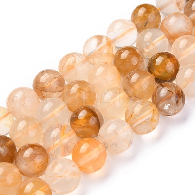 Natural Yellow Hematoid Quartz/Golden Healer Quartz Beads Strands G-M369-02A-1