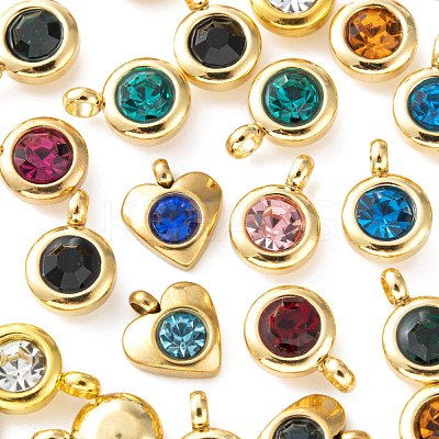 36Pcs 12 Colors 304 Stainless Steel Rhinestone Charms STAS-LS0001-29G-1