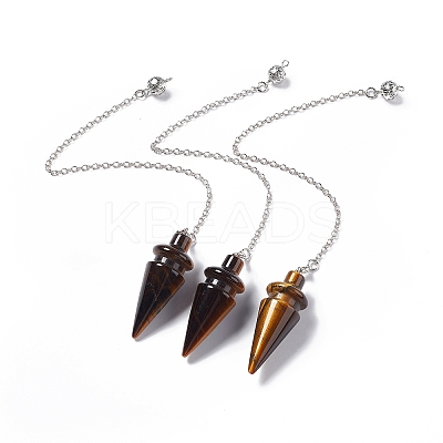 Natural Tiger Eye Pointed Dowsing Pendulums AJEW-B020-01P-01-1