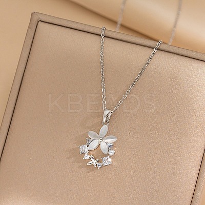 Flower Resin & Micro Pave Cubic Zirconia Pendant Necklaces LS-NJEW-D288-02P-1