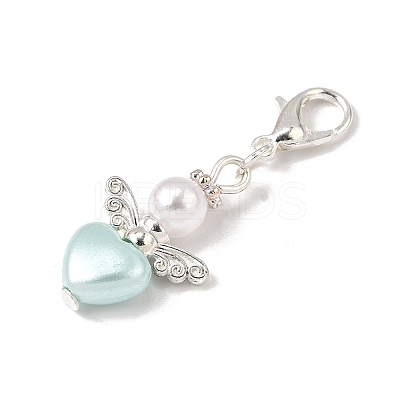 Heart Angel Acrylic with Plastic Pearl Pendant Decorations HJEW-JM04000-1