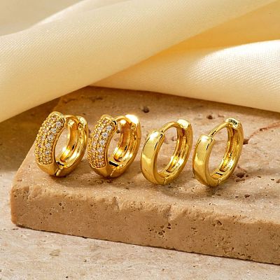 Brass Pave Clear Cubic Zirconia Hoop Earring Sets PB6387-1