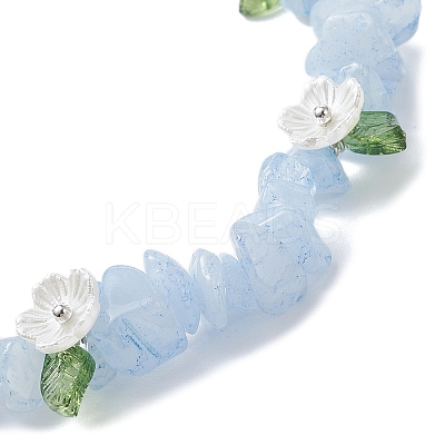 3Pcs Natural Rose Quartz & Dyed Aquamarine & Lepidolite Chip Beaded Stretch Bracelets for Women BJEW-JB12311-1