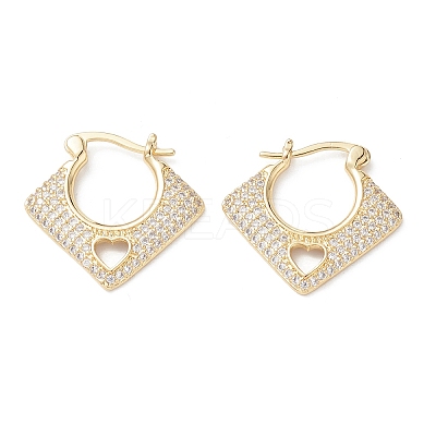 Rhombus with Heart Clear Cubic Zirconia Hoop Earrings EJEW-M216-10G-1