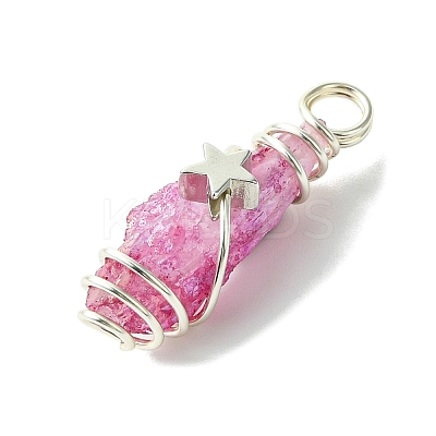 2Pcs Electroplated Natural Quartz Crystal Dyed Copper Wire Wrapped Pendants PALLOY-JF03170-02-1