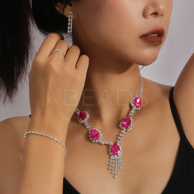 Teardrop Alloy Rhinestone Bracelets & Earrings & Necklaces & Rings Sets for Women FS-WG7FCB3-03-1