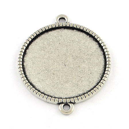 Tibetan Style Alloy Flat Round Cabochon Connector Settings X-TIBE-Q038-001F-AS-RS-1