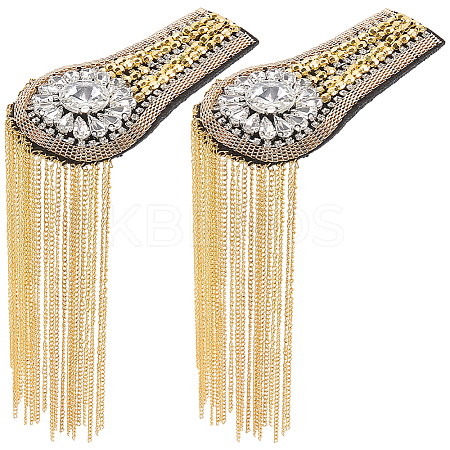 2Pcs Felt & Iron & Rhinestone Tassel Epaulette AJEW-CN0007-74C-G-1