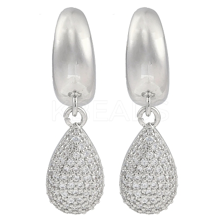 Teardrop Clear Cubic Zirconia Dangle Earrings EJEW-Q387-05P-1