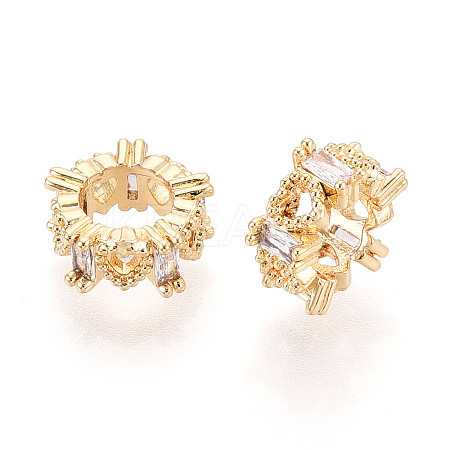 Brass Micro Pave Clear Cubic Zirconia European Beads KK-N275-06G-1