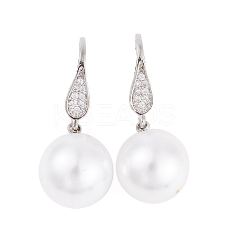 Rack Plating Brass Cubic Zirconia ABS Pearl Earring Hooks EJEW-S219-16P-02-1