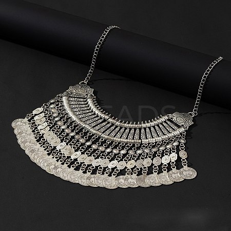 Tibetan Style Zinc Alloy Coin Tassel Chunky Bib Necklaces for Women FS-WGCC506-02-1