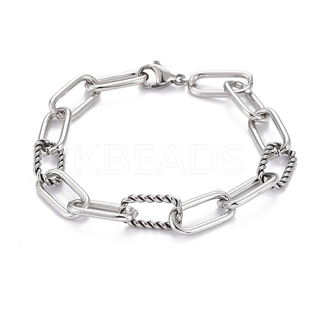 Tarnish Resistant 304 Stainless Steel Paperclip Chain Bracelets LS-BJEW-F412-02P-1