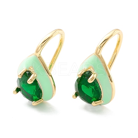Teardrop Cubic Zirconia Dangle Earrings with Enamel for Women EJEW-P196-01G-02-1