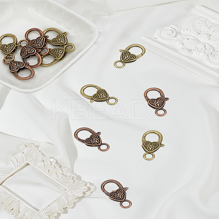 Tibetan Style Heart Lobster Claw Clasps FIND-LP0007-55A-01-1