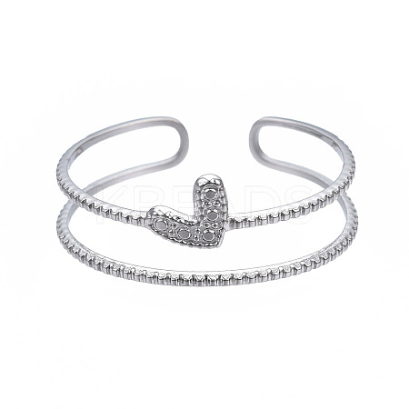 Non-Tarnish 304 Stainless Steel Heart Wrap Open Cuff Ring X-RJEW-T023-73P-1