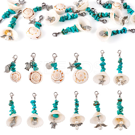 Shell & Synthetic Turquoise Pendant Deocration HJEW-TAC0057-1