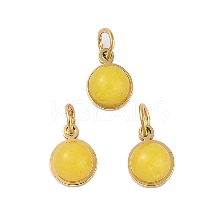 Ion Plating(IP) Natural Dyed Jade Half Round Charms with Jump Ring STAS-A097-05G-09-1