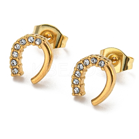 PVD Vacuum Plating 304 Stainless Steel Stud Earrings with Rhinestone for Women STAS-D087-21G-1