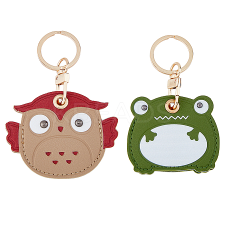 2Pcs 2 Style Owl & Frog Imitation Leather Anti-Lost Protection Covers AJEW-HY0001-22-1