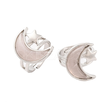Moon & Star Natural Rose Quartz Adjustable Rings G-B085-18P-06-1